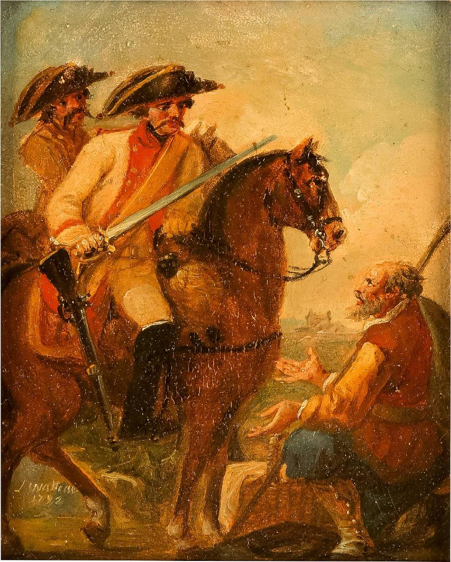 ZWEI SOLDATEN ZU PFERD VOR EINEM WANDERER (1 of 2)