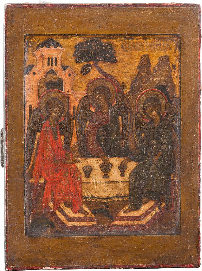 A SMALL ICON SHOWING THE OLD TESTAMENT TRINITY Russian, (1 of 1)