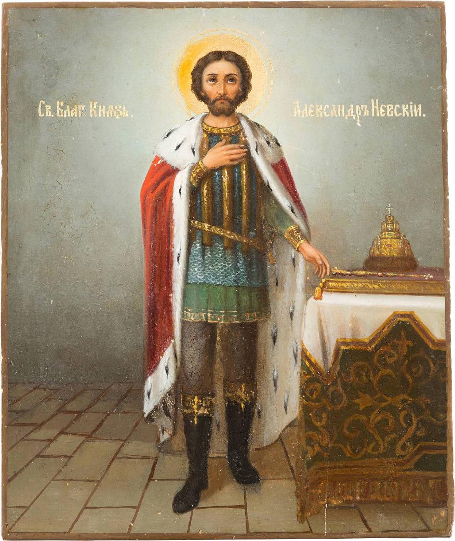 A DATED ICON SHOWING ST. ALEXANDER NEVSKY Russian, St. (1 of 2)