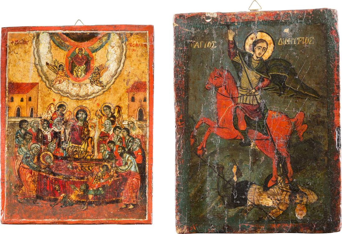 TWO SMALL ICONS SHOWING THE DORMITION OF THE MOTHER OF (1 of 1)