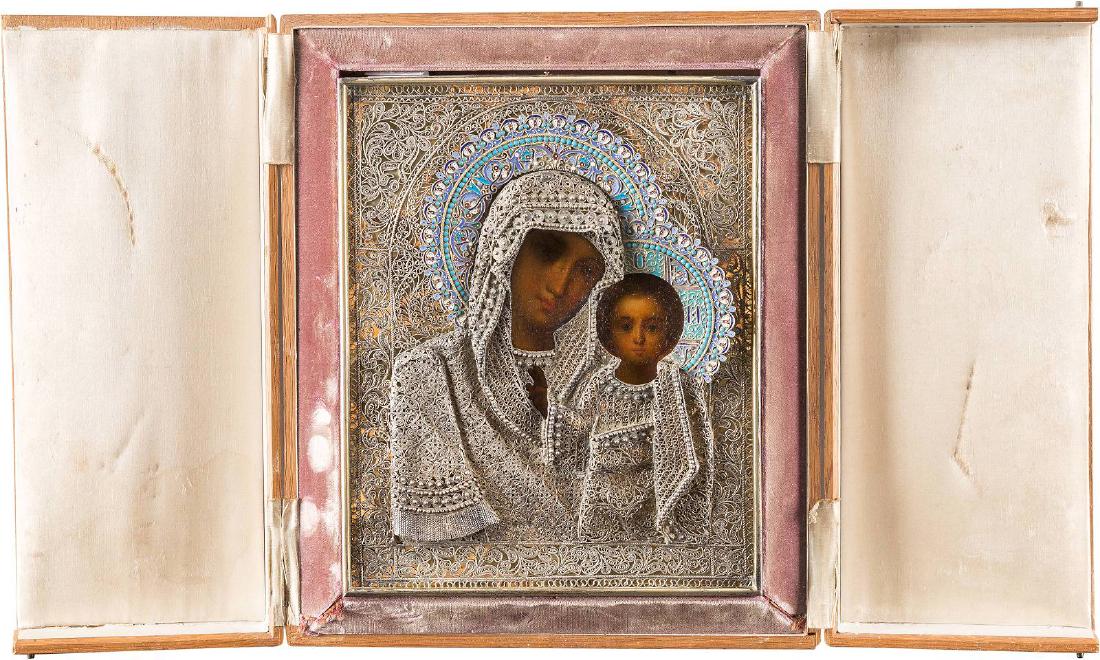 A SILVER-GILT, CLOISONNÉ ENAMEL AND FILIGREE ICON OF (1 of 4)