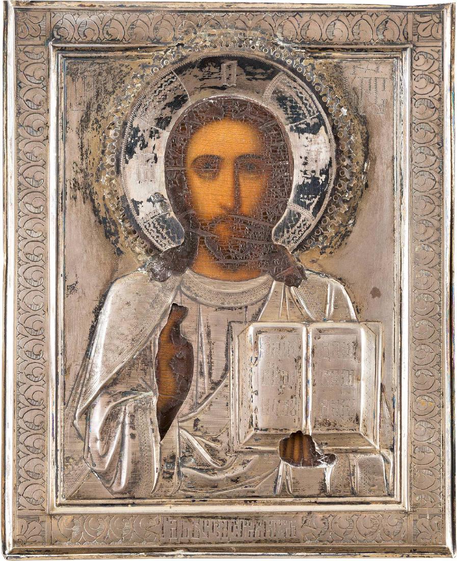 A SMALL ICON SHOWING CHRIST PANTOKRATOR WITH SILVER (1 of 1)