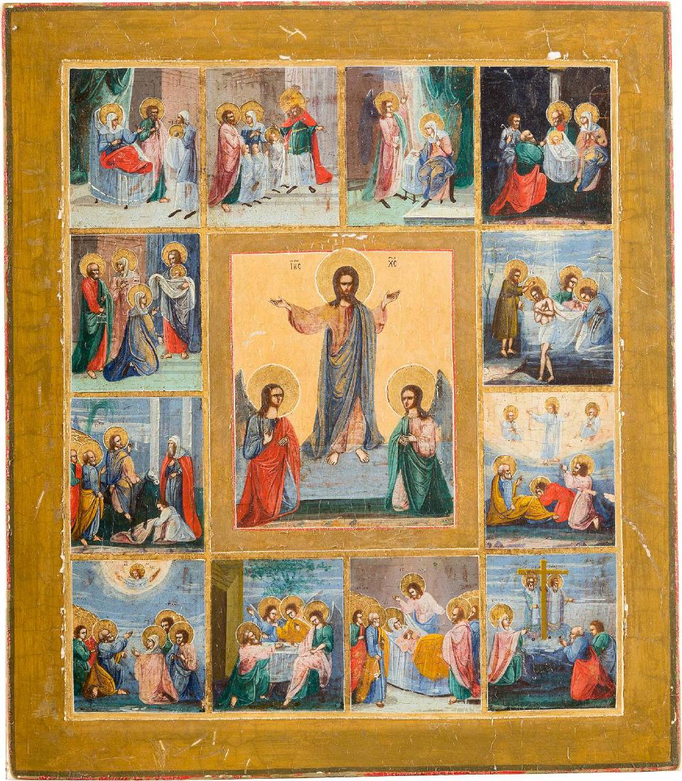 AN ICON SHOWING THE RESURRECTION WITHIN A SURROUND OF (1 of 1)