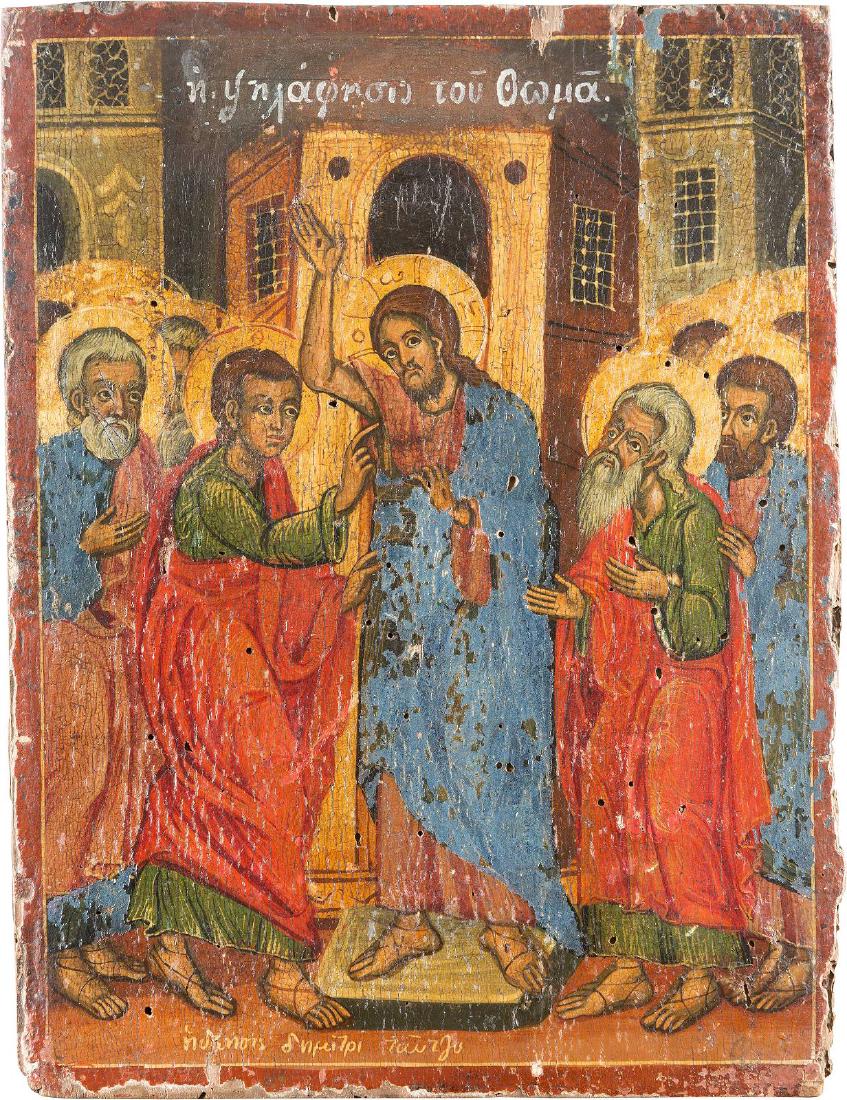 A RARE ICON SHOWING THE INCREDULITY OF ST. THOMAS (1 of 1)