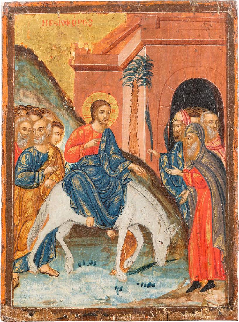 AN ICON SHOWING THE ENTRY INTO JERUSALEM Greek, 19th (1 of 1)