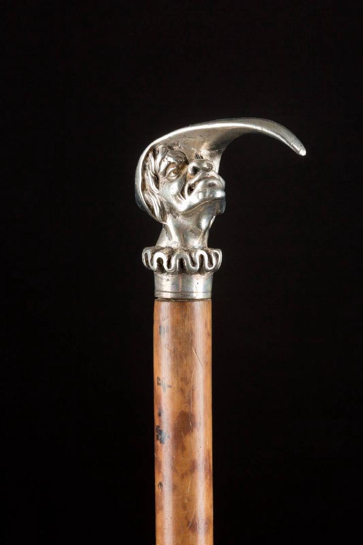 SPAZIERSTOCK MIT NARRENKOPF um 1900 Versilberter Knauf (1 of 1)