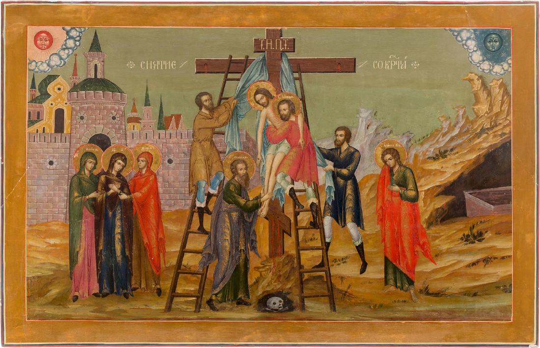 A MONUMENTAL ICON SHOWING THE DEPOSITION OF CHRIST FROM (1 of 1)