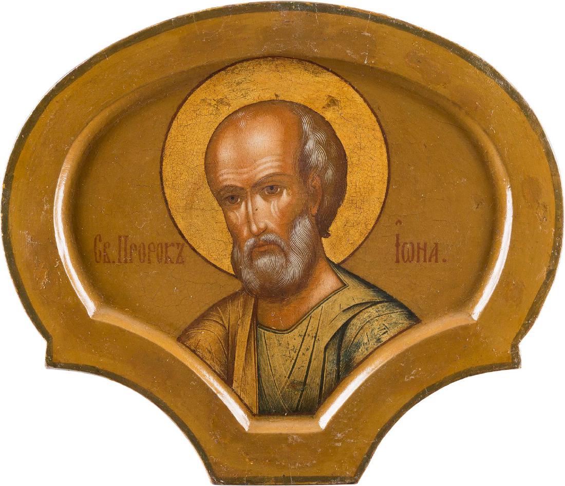 A SMALL ICON SHOWING THE PROPHET JONAH Russian, Mstera, (1 of 1)