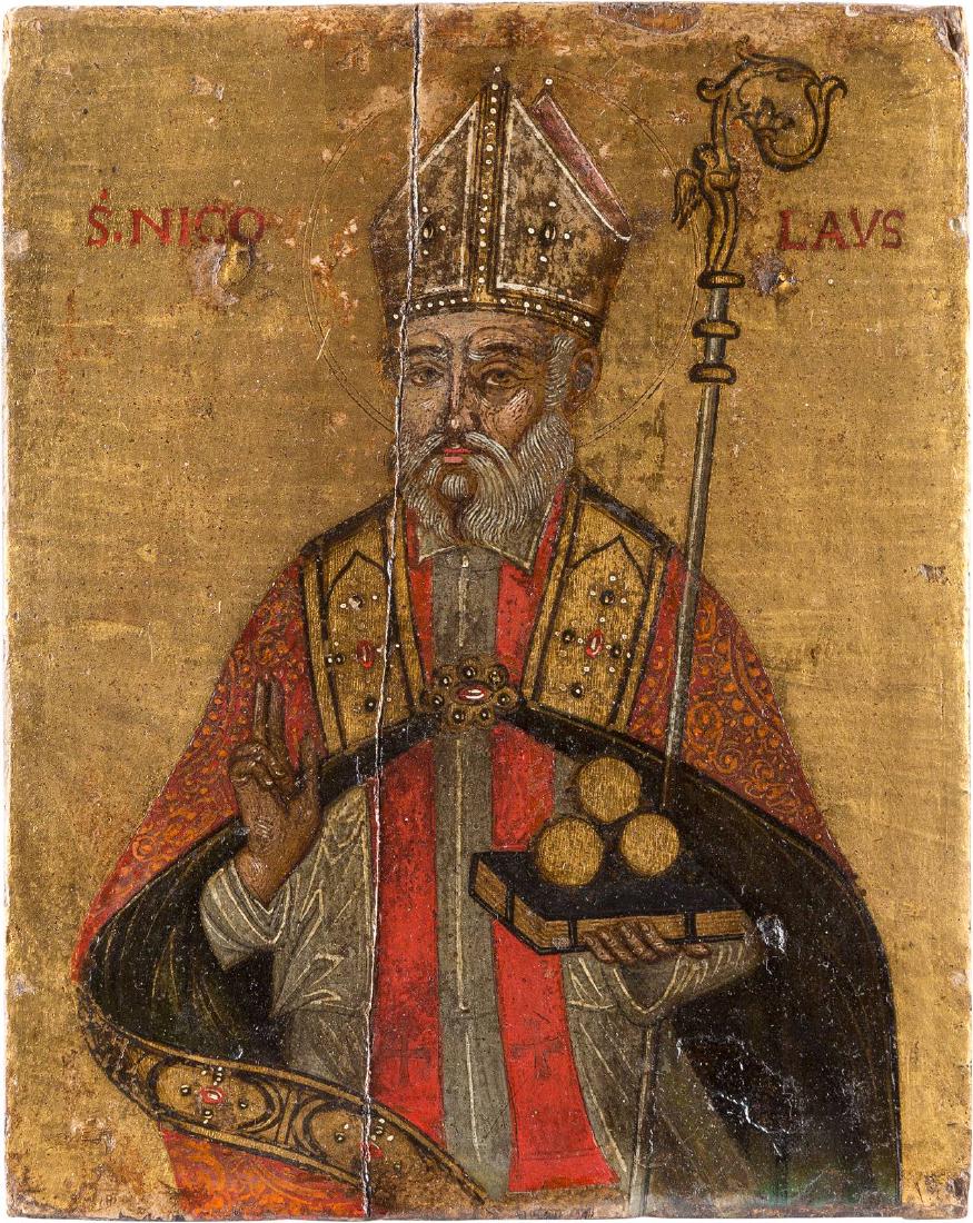 A FINE ICON SHOWING ST. NICHOLAS THE MIRACLE WORKER (1 of 2)