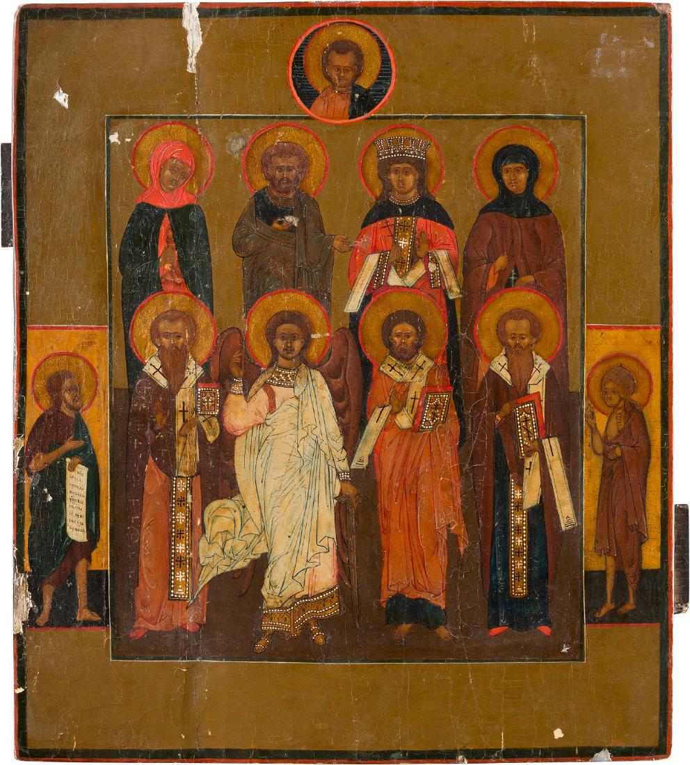 AN ICON SHOWING A SELECTION OF EIGHT PATRON SAINTS (1 of 1)