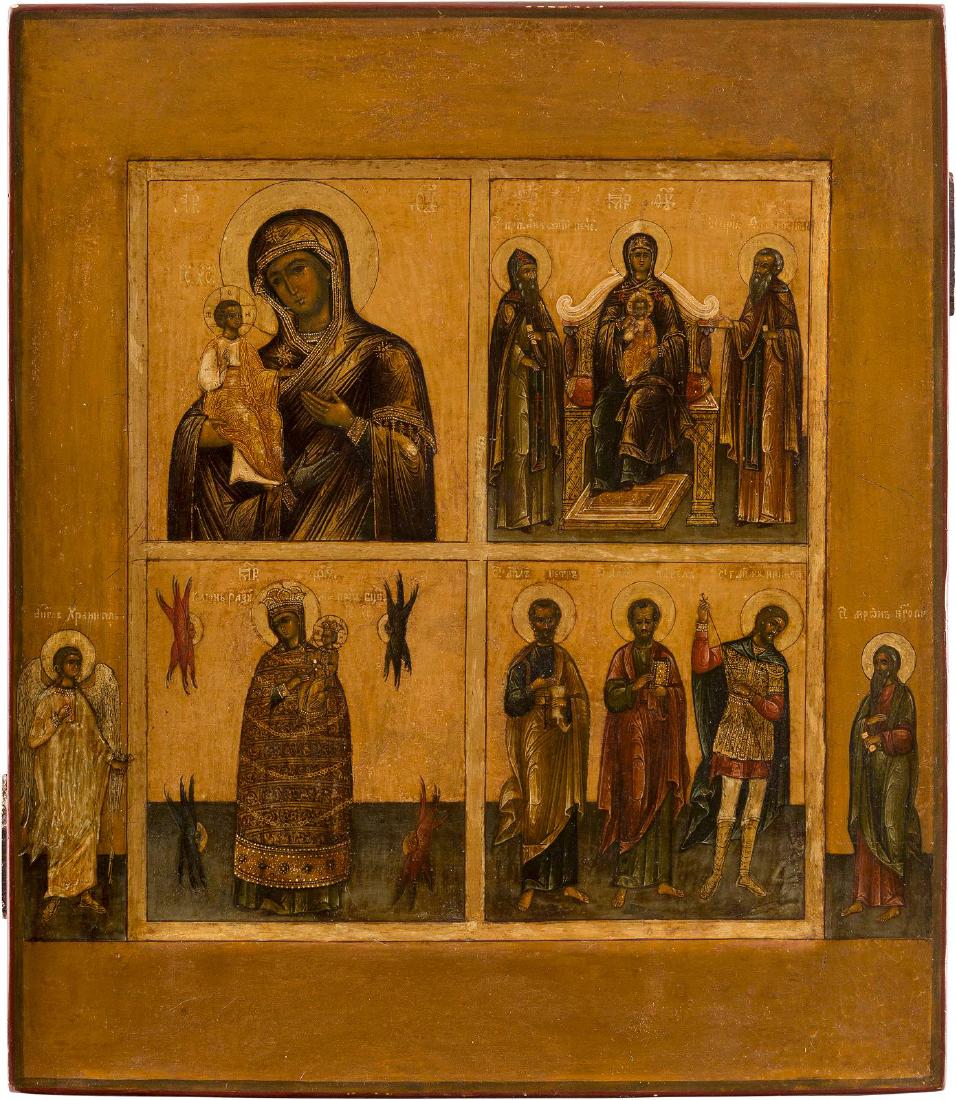 A FINE QUADRI-PARTITE ICON SHOWING IMAGES OF THE MOTHER (1 of 1)