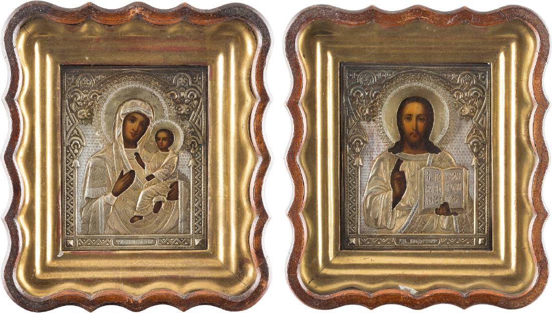 A PAIR OF WEDDING ICONS WITH KYOT: CHRIST PANTOKRATOR (1 of 3)