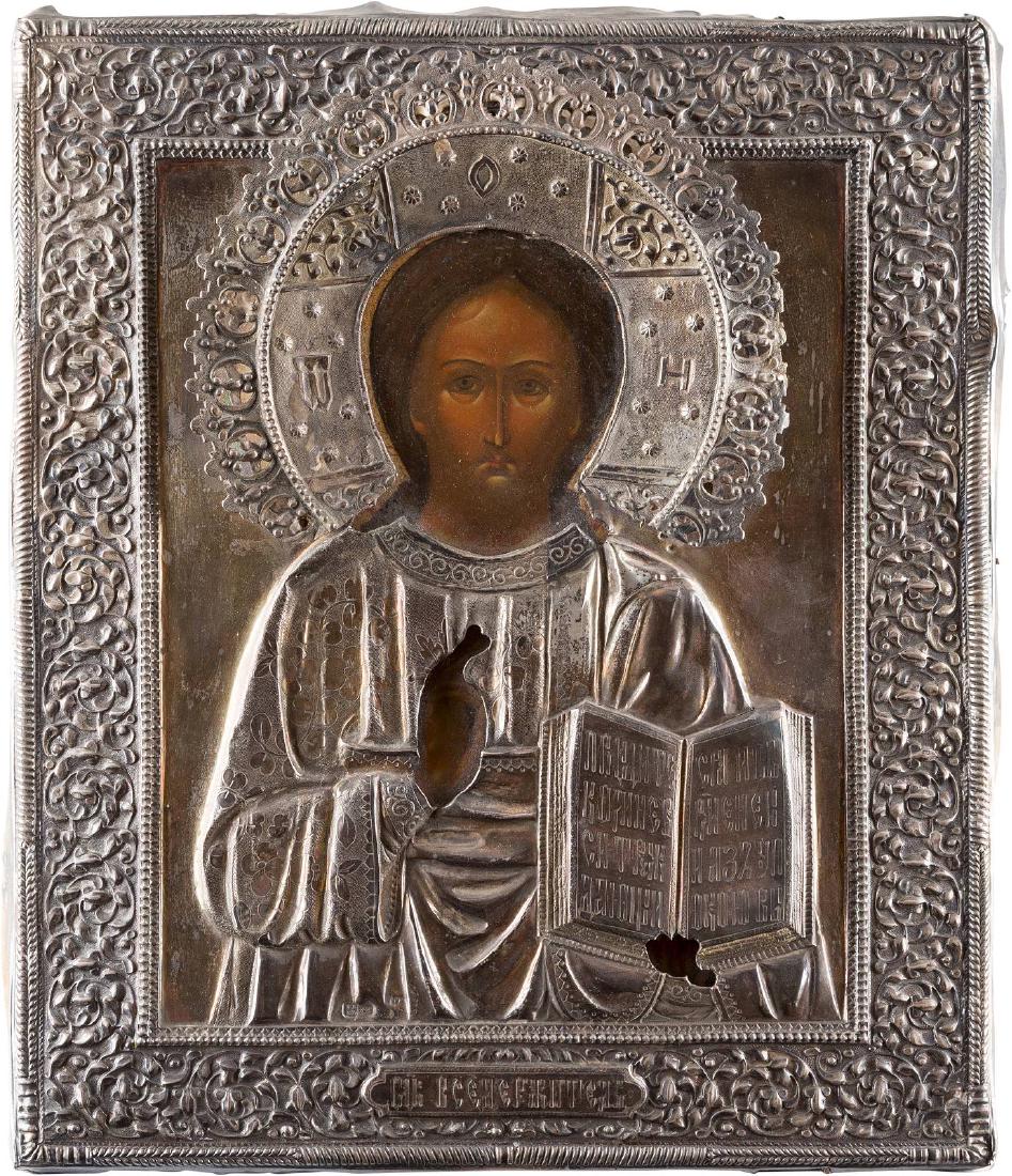 AN ICON OF CHRIST PANTOKRATOR WITH SILVER OKLAD (1 of 1)