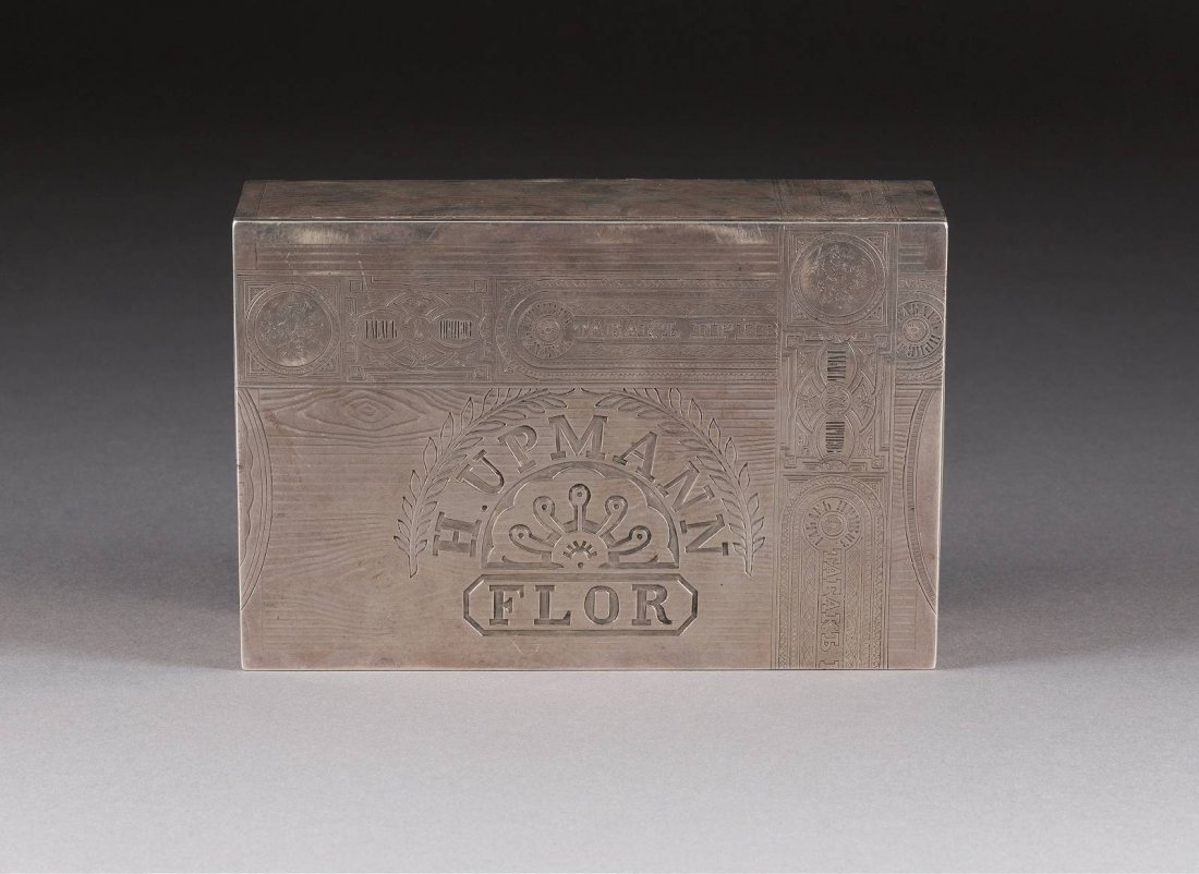 A LARGE SILVER TROMPE L'OEIL CIGAR BOX  Russian, (1 of 1)