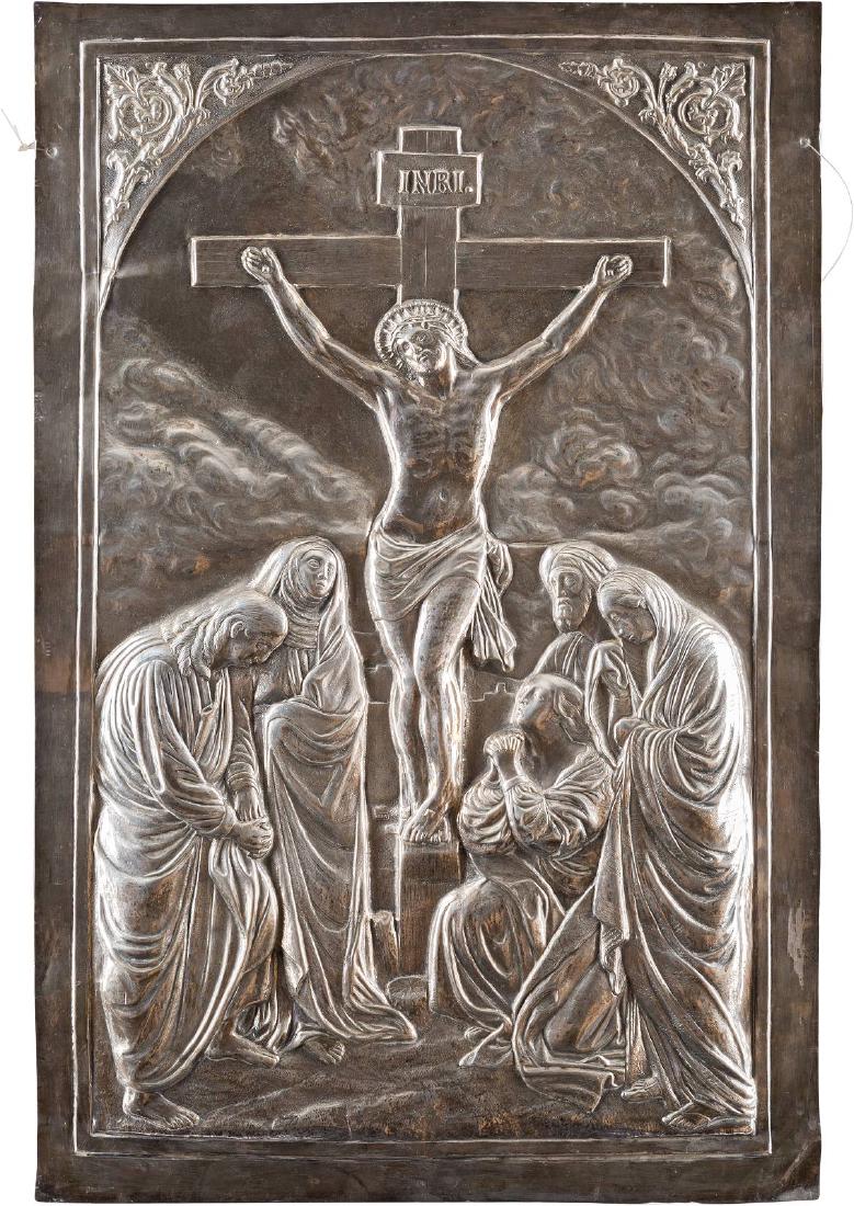 A LARGE SILVER COVER OF A BOOK OF GOSPELS SHOWING THE (1 of 1)