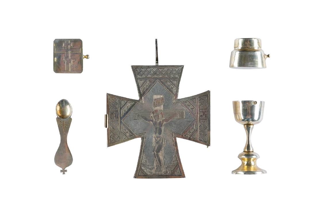 A SILVER PARCEL-GILT TRAVELLING COMMUNION SET  Russian, (1 of 3)