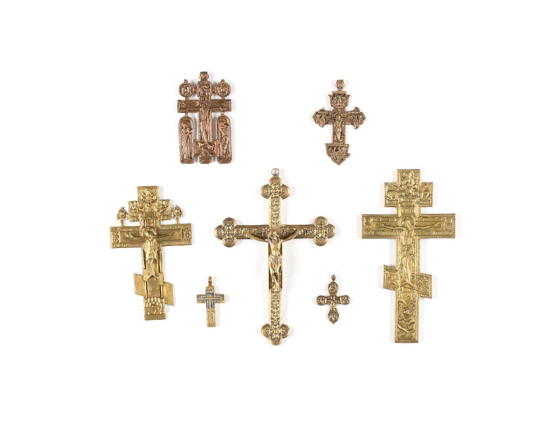 A COLLECTION OF SEVEN BRASS CRUCIFIXES  Russian, 19th (1 of 1)