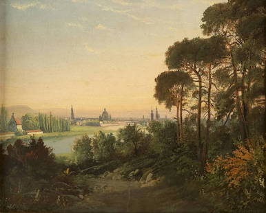 Italienische Landschaft: OSWALD ACHENBACH (UMKREIS) 1827 Düsseldorf - 1905 ebenda Italienische Landschaft Öl auf Platte. 23,5 x 28 cm (R. 37,5 x 42 cm). Bezeichnet unten rechts 'Osw. Achenbach'. Guter, altersgemäßer Zusta