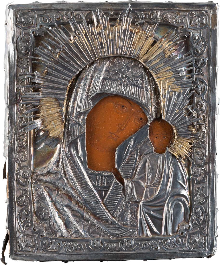 AN ICON SHOWING THE MOTHER OF GOD OF KAZAN WITH SILVER (1 of 1)
