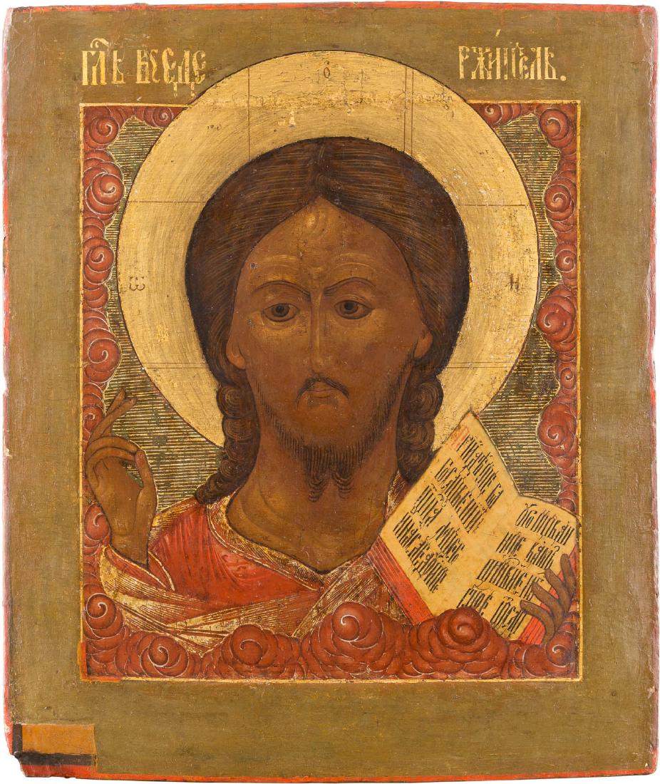 A RARE ICON SHOWING CHRIST PANTOKRATOR Russian, Palekh, (1 of 1)