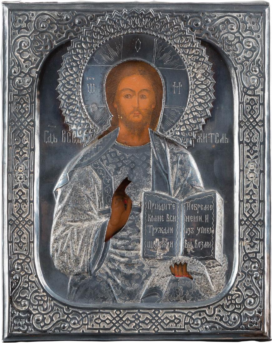 A SMALL ICON SHOWING CHRIST PANTOKRATOR WITH A SILVER (1 of 1)