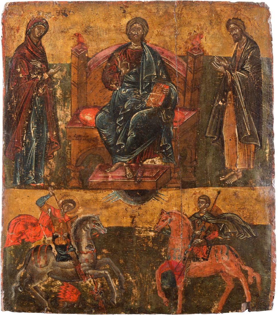 A LARGE TWO-PARTITE ICON SHOWING THE DEISIS AND STS. (1 of 1)