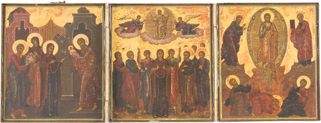 A FINE TRIPTYCH SHOWING THE PRESENTATION OF CHRIST TO (1 of 1)