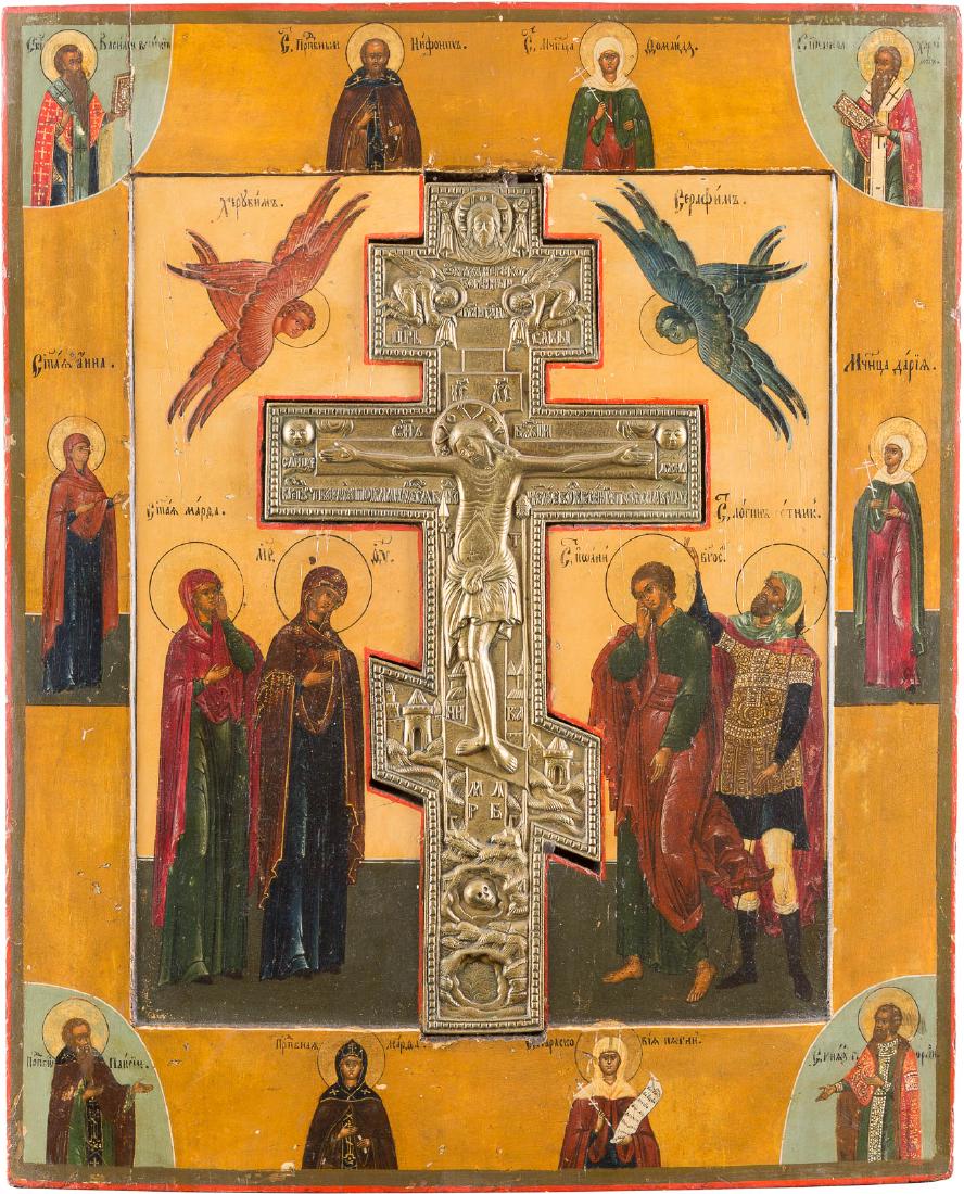 A LARGE ICON OF THE CRUCIFIXION OF CHRIST WITH TEN (1 of 1)