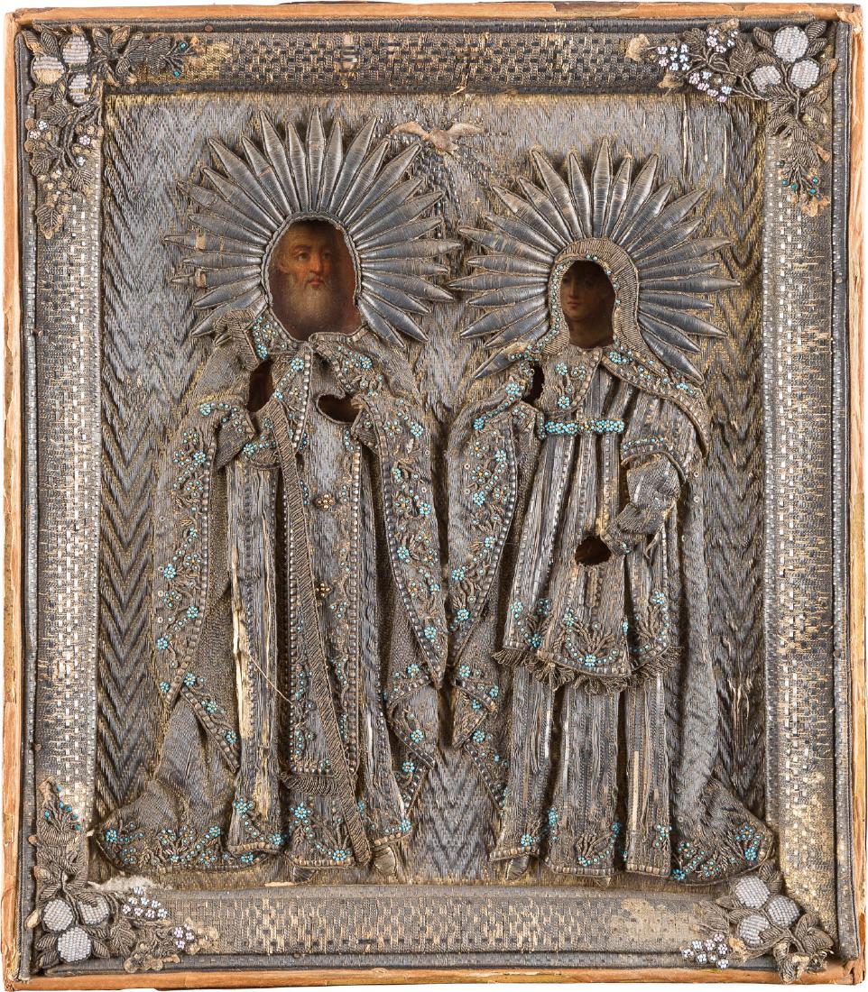 AN ICON SHOWING TWO SELECTED SAINTS WITH EMBROIDERED (1 of 1)
