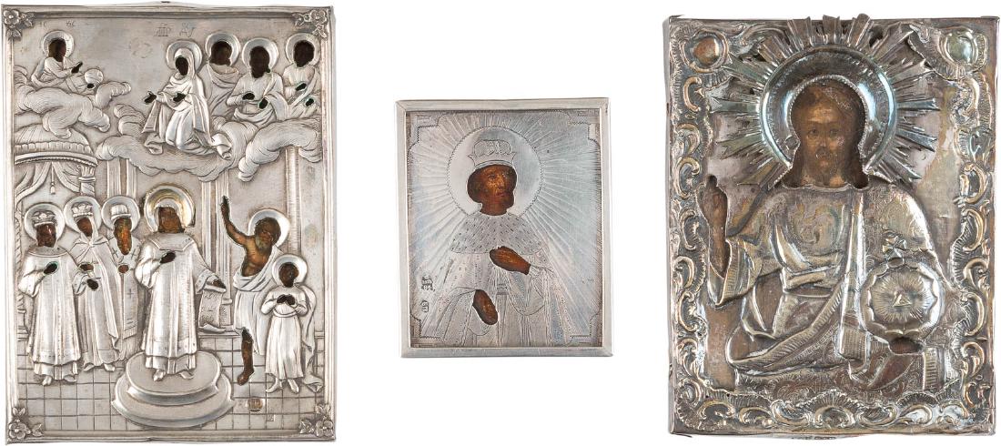 THREE MINIATURE ICONS WITH SILVER OKLAD SHOWING THE (1 of 1)
