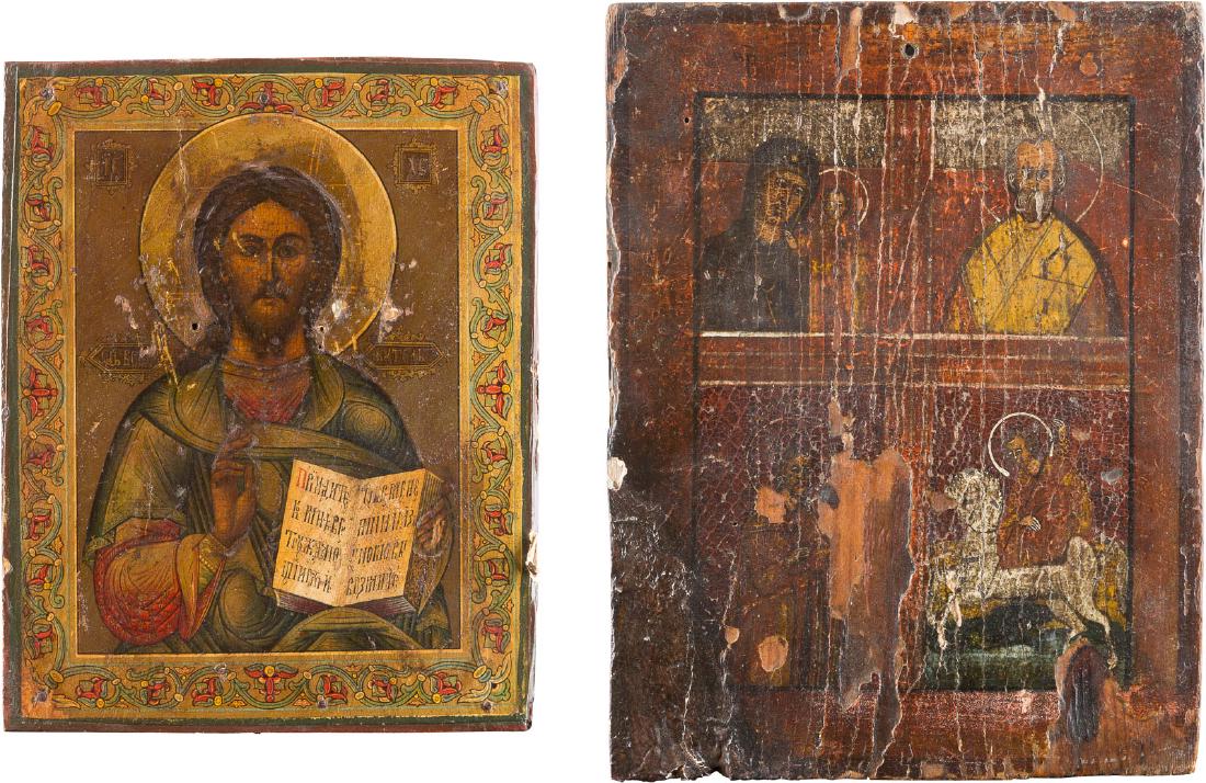 TWO SMALL ICONS: A QUADRI-PARTITE ICON AND CHRIST (1 of 3)