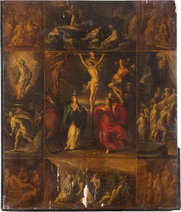 FRANS FRANCKEN THE YOUNGER 1581 Antwerpen - 1642 Ibid: FRANS FRANCKEN THE YOUNGER 1581 Antwerpen - 1642 Ibid PASSION OF CHRIST Oil on wood panel, part. parquetted. 73 cm x 59,5 cm. Verso: Brand of Antwerp with tower and hands. In the middle a seal. Damage
