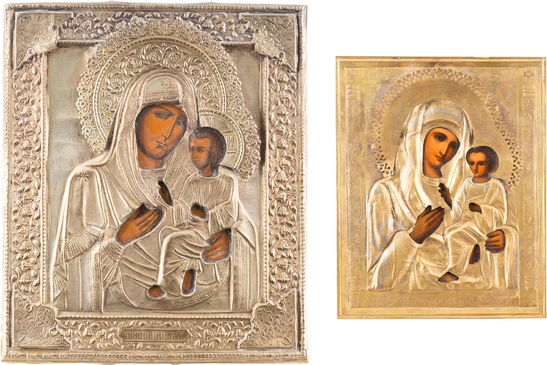 TWO ICONS SHOWING THE TIKHVINSKAYA MOTHER OF GOD (1 of 3)