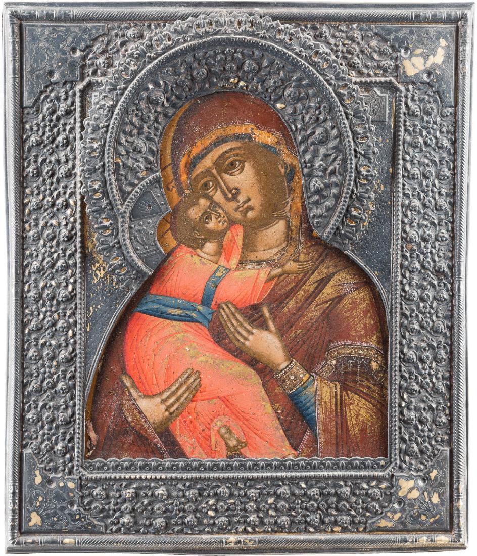 AN ICON SHOWING THE WLADIMIRSKAYA MOTHER OF GOD WITH A (1 of 1)