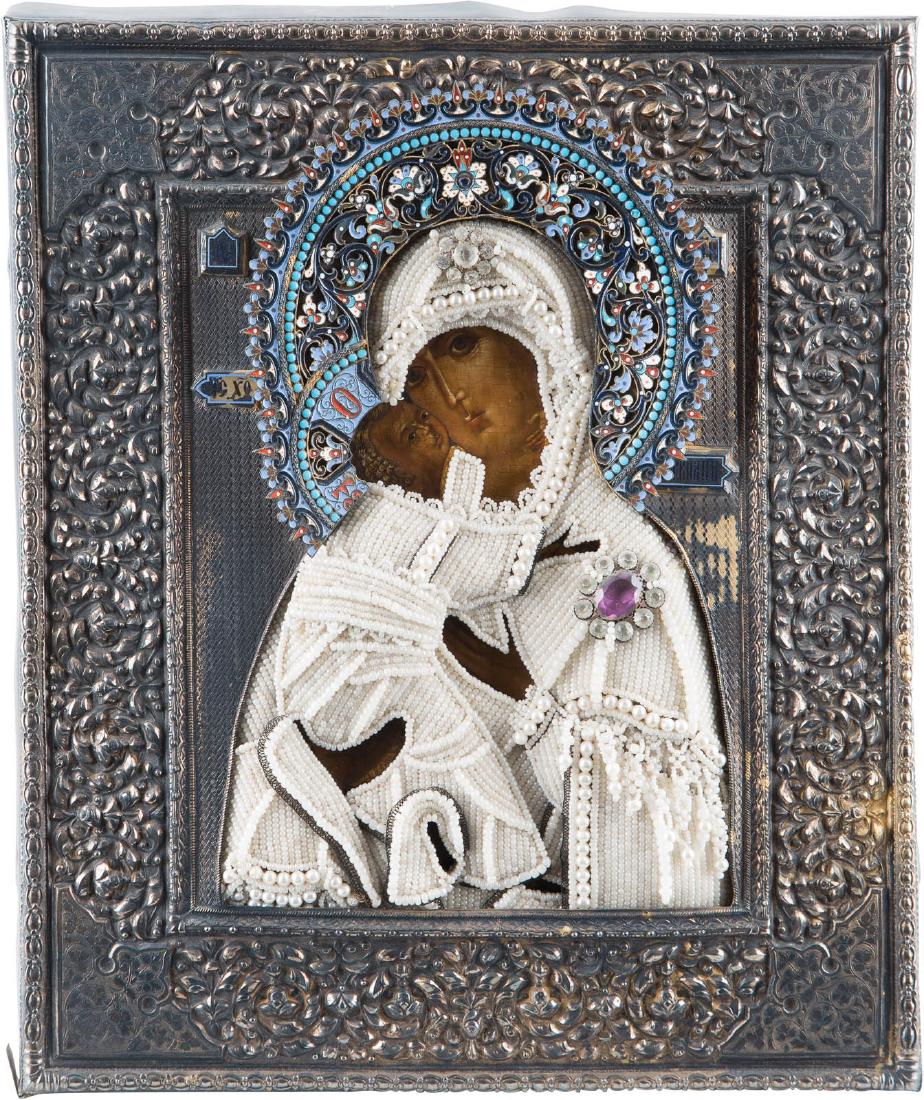 A VERY FINE ICON SHOWING THE VLADIMIRSKAYA MOTHER OF (1 of 4)