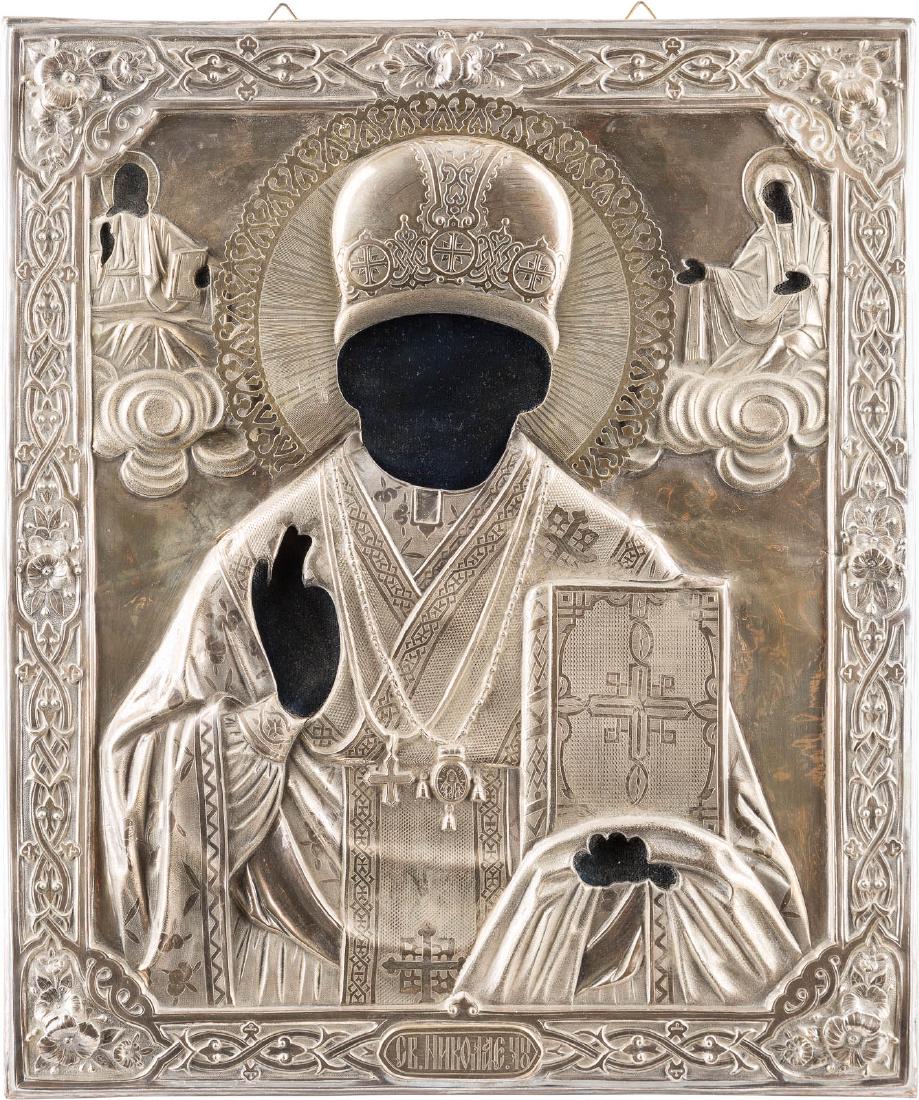 SILBER-OKLAD EINER IKONE MIT DEM HEILIGEN NIKOLAUS VON (1 of 1)