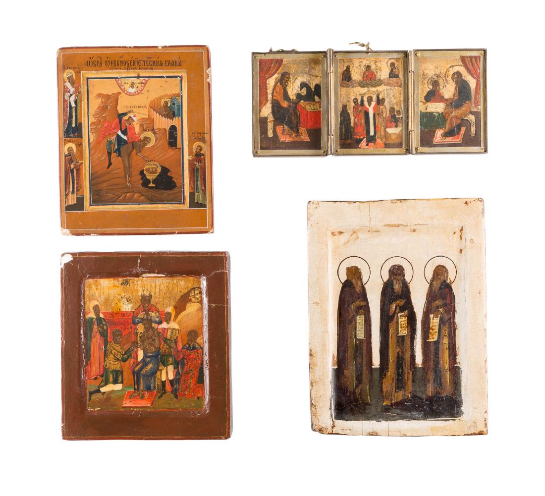 TRIPTYCHON UND DREI KLEINFORMATIGE IKONEN MIT HEILIGEN, (1 of 1)