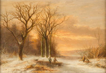 JAN EVERT MOREL 1835 Amsterdam - 1905 Weesp Brushwood: JAN EVERT MOREL 1835 Amsterdam - 1905 Weesp Brushwood collectors in winter landscape Oil on canvas. 36 x 51 cm (F. 51 x 67 cm). Signed lower left 'J E Morel ft'. Min. rest. Frame. JAN EVERT MOREL 1835