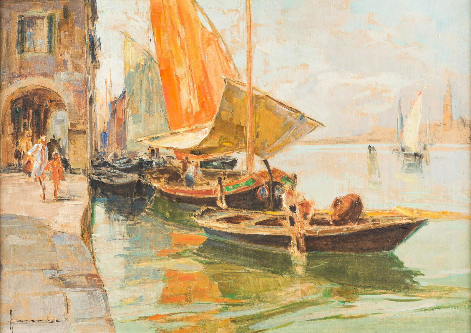 ANGELO BROMBO 1893 Chioggia - 1962 Venice Ships in (1 of 2)