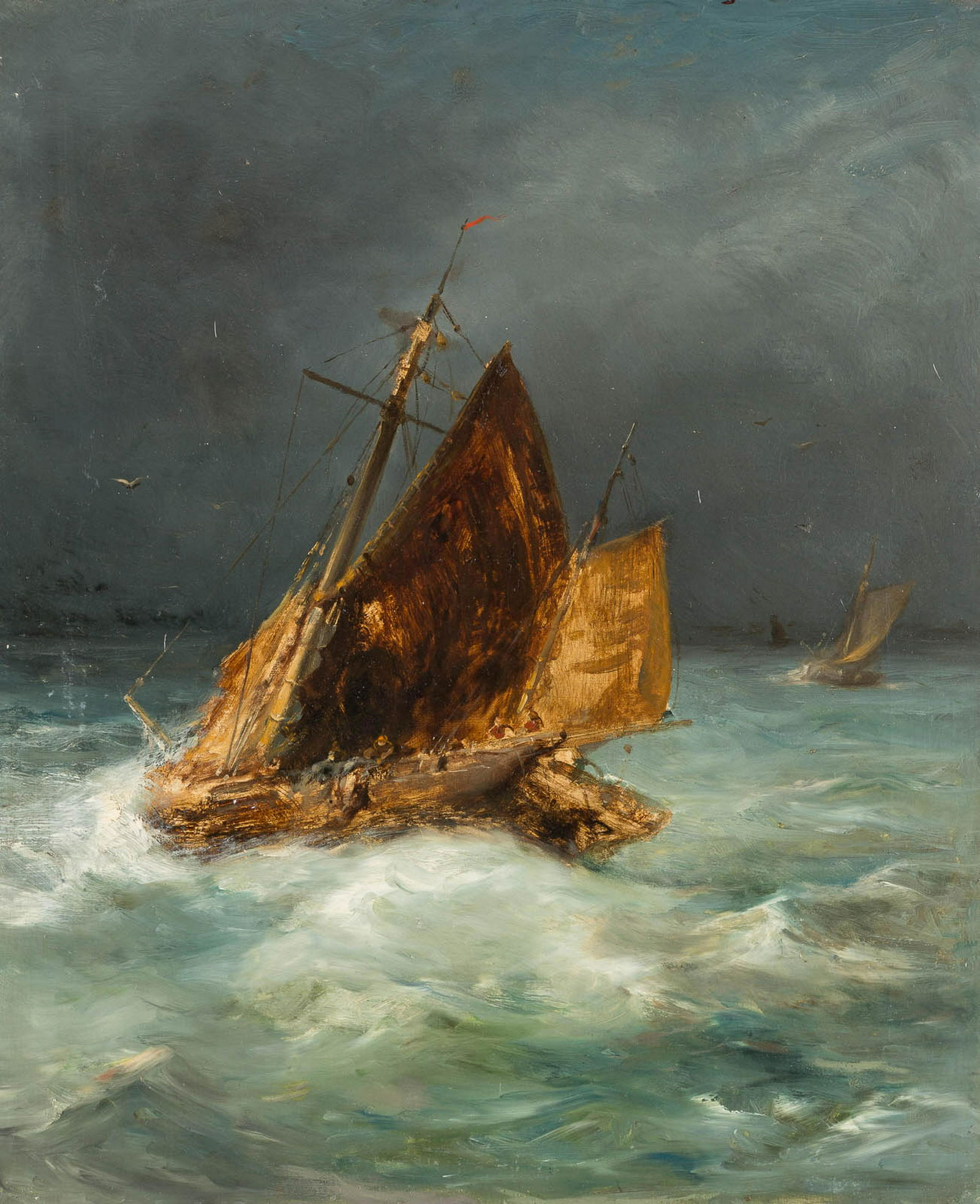DUTCH/FLEMISH SCHOOL c. 1900 Boat on stormy sea Oil on (1 of 1)