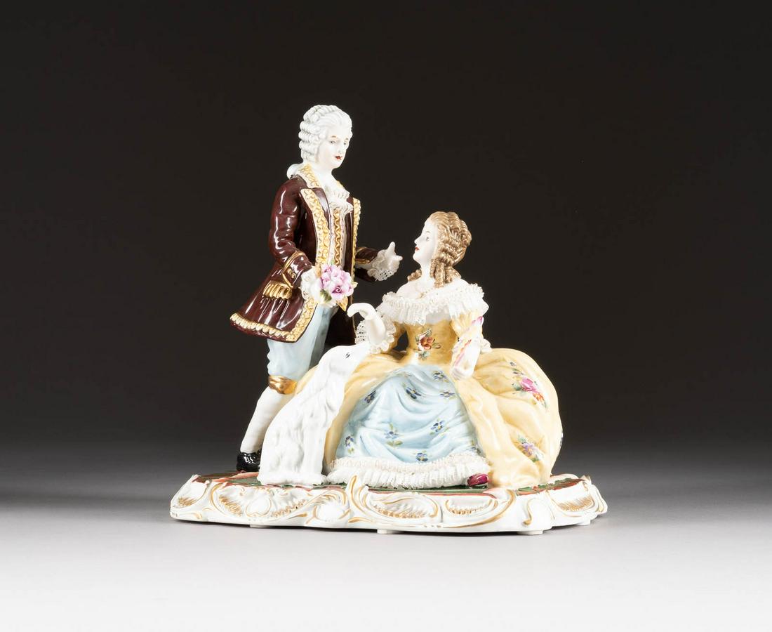 GALANTES PAAR MIT HUND Deutsch, wohl Thüringen, (1 of 1)