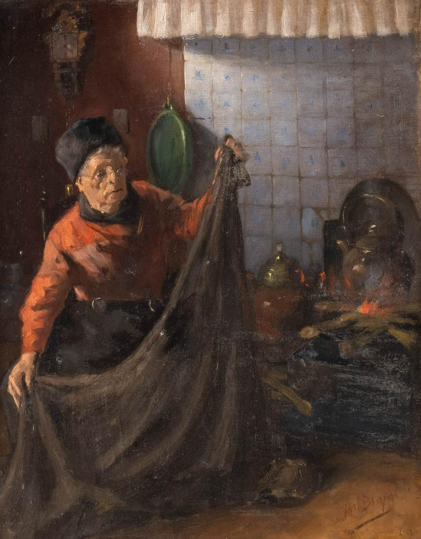 ADRI BLEIJS 1877-1964. At the fire place. (1 of 2)