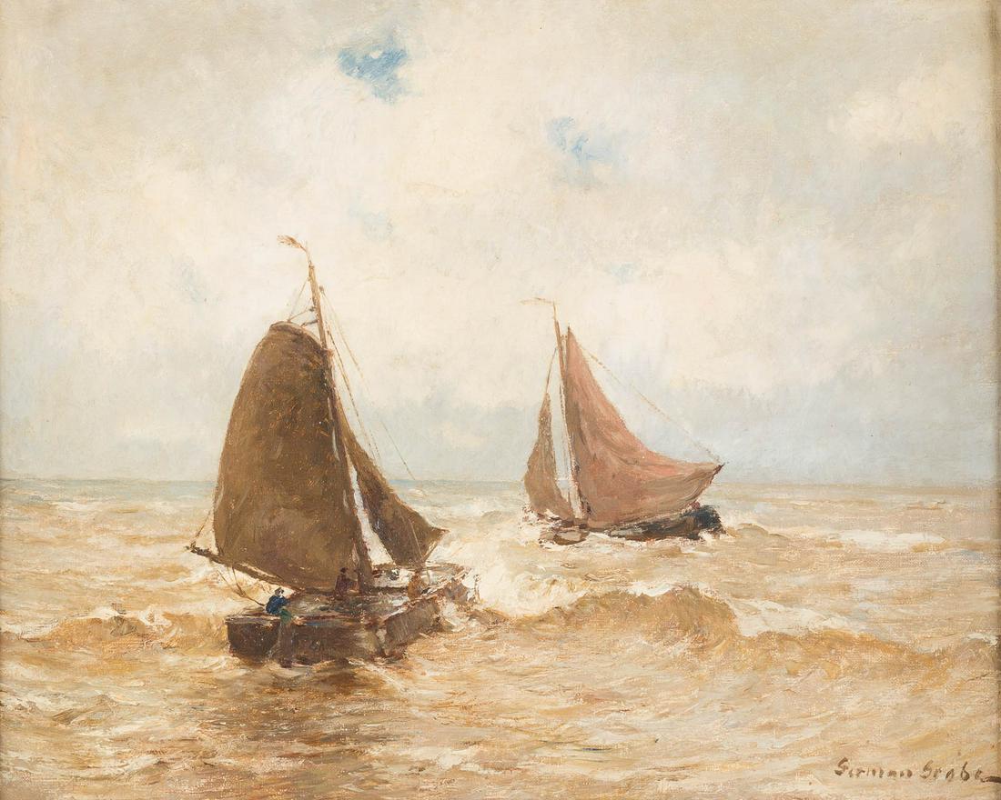 GERMAN GROBE 1857 Hanau - 1938 Duesseldorf Two boats on (1 of 2)