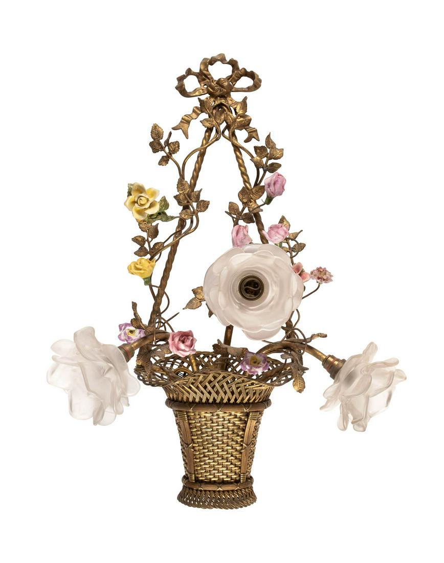 WANDLEUCHTER IN BLUMENKORBFORM Frankreich, um 1900 (1 of 1)