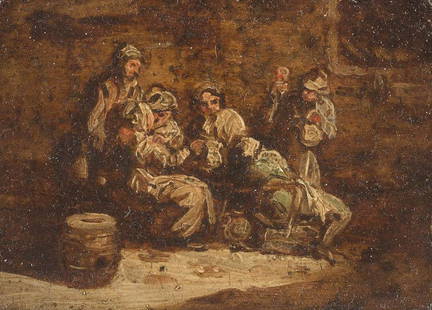 ANTOINE LE NAIN (FOLLOWER) About 1588 Laon - 1648 Paris: ANTOINE LE NAIN (FOLLOWER) About 1588 Laon - 1648 Paris PEASANT WASSAIL Oil on copper plate. 8 x 11 cm (F. 21 x 24 cm). Slightly dirty surface. Edge area partly min. rubbed. Frame. Provenance: Europea