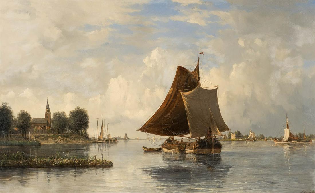 FRANCOIS CARLEBUR OF DORDRECHT 1821 - 1893 Dutch river (1 of 2)