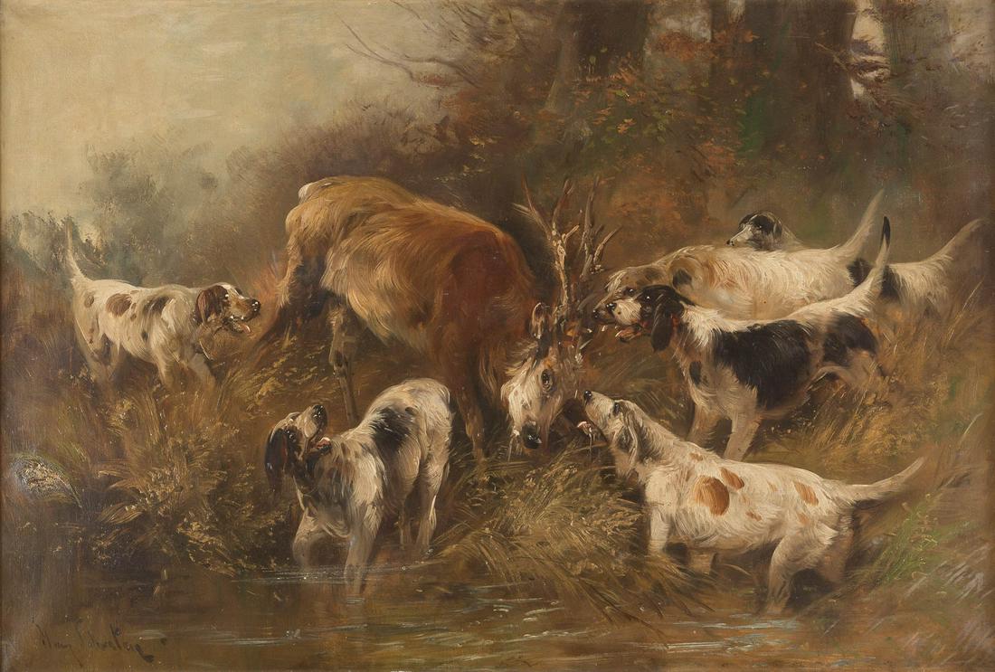 HENRY SCHOUTEN 1864 Indonesia - 1927 Ghent Hunting dogs (1 of 2)