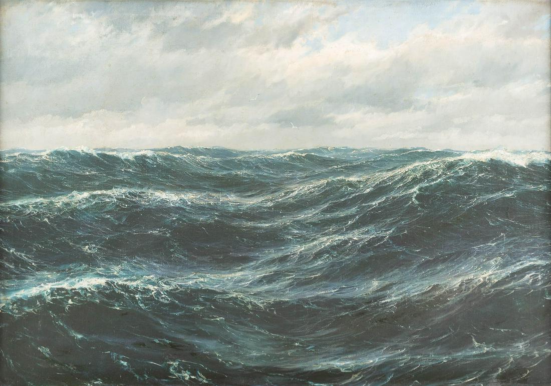 PATRICK VON KALCKREUTH 1892 Kiel - 1970 Starnberg Dark: PATRICK VON KALCKREUTH 1892 Kiel - 1970 Starnberg Dark surf Oil on canvas. 71 x 100 cm (F. 83 x 113 cm). Signed lower left 'P. v. Kalckreuth' (part. fragment.). Soiled, min. rest. Frame.PATRICK VON KA