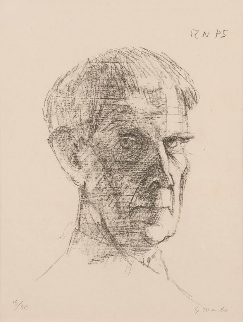 GERHARD MARCKS 1889 Berlin - 1981 Burgbrohl: GERHARD MARCKS 1889 Berlin - 1981 Burgbrohl SELBSTBILDNIS (24 VI 51) Lithografie auf Bütten. SM 35 x 27 cm (R. 60 x 47,5 cm). Unten rechts handsigniert 'G Marcks' sowie unten links nummeriert '15