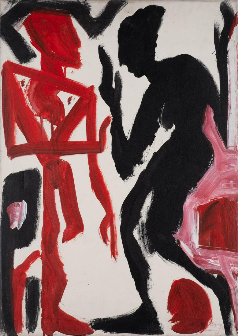 HELGE LEIBERG 1954 Dresden 'PAARWEISE KOMMUNIKATION I': HELGE LEIBERG 1954 Dresden 'PAARWEISE KOMMUNIKATION I' Acryl auf Leinwand. 70 x 50 cm. Unten rechts signiert und datiert. Verso: Auf der Leinwandrückseite signiert 'Leiberg' sowie betitelt 'Paarw